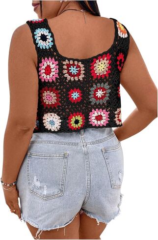 WDIRARA Women's Plus Size Boho Handmade Crochet Tank Top Floral Sleeveless Knit Beach Crop Top in Saudi Arabia
