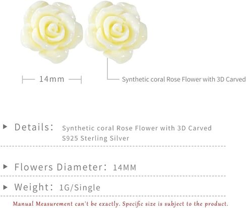 Boho Petal Stud Earrings 925 Sterling Silver Romantic Delicate Black White Red Floral Blooming 3D Carved 14MM Rose Flower -Statement Exaggerated Floral Earrings for Women and Ladies Lightweight in Kuwait