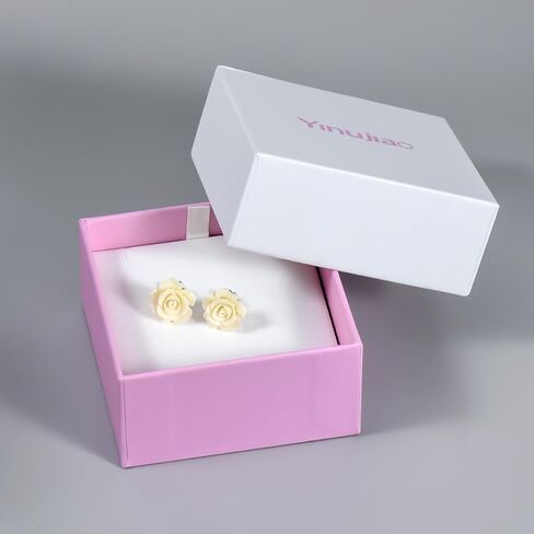 Boho Petal Stud Earrings 925 Sterling Silver Romantic Delicate Black White Red Floral Blooming 3D Carved 14MM Rose Flower -Statement Exaggerated Floral Earrings for Women and Ladies Lightweight in Kuwait