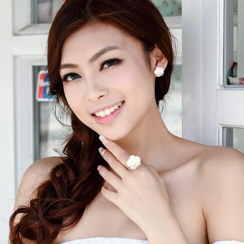 Boho Petal Stud Earrings 925 Sterling Silver Romantic Delicate Black White Red Floral Blooming 3D Carved 14MM Rose Flower -Statement Exaggerated Floral Earrings for Women and Ladies Lightweight in Kuwait