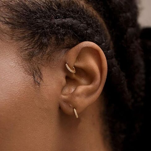 Tiny Hypoallergenic 14K Gold Plated Cubic Zirconia Cuff Huggie Stud,Small Simple Lightweight Double Piercing Helix Hoop Earrings For Women in Saudi Arabia