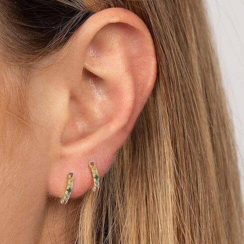 Tiny Hypoallergenic 14K Gold Plated Cubic Zirconia Cuff Huggie Stud,Small Simple Lightweight Double Piercing Helix Hoop Earrings For Women in Saudi Arabia