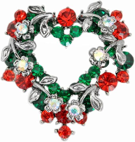 Gyn&Joy Emerald Red Colored Crystal Flower Heart Wreath Brooch Pin in Kuwait