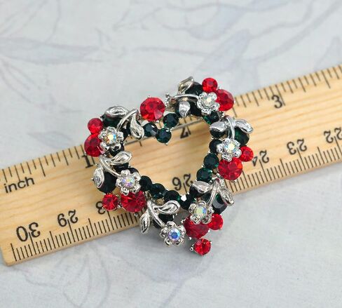 Gyn&Joy Emerald Red Colored Crystal Flower Heart Wreath Brooch Pin in Kuwait