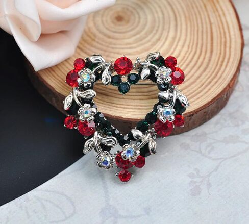 Gyn&Joy Emerald Red Colored Crystal Flower Heart Wreath Brooch Pin in Kuwait