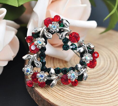 Gyn&Joy Emerald Red Colored Crystal Flower Heart Wreath Brooch Pin in Kuwait