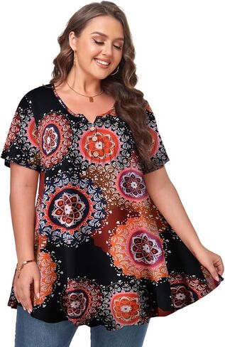 MONNURO Womens Plus Size Tops Short Sleeve Henley Shirts V Neck Button Up 2023 Casual Summer Blouses in Saudi Arabia