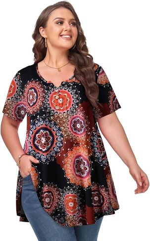 MONNURO Womens Plus Size Tops Short Sleeve Henley Shirts V Neck Button Up 2023 Casual Summer Blouses in Saudi Arabia