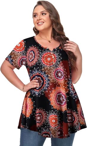 MONNURO Womens Plus Size Tops Short Sleeve Henley Shirts V Neck Button Up 2023 Casual Summer Blouses in Saudi Arabia