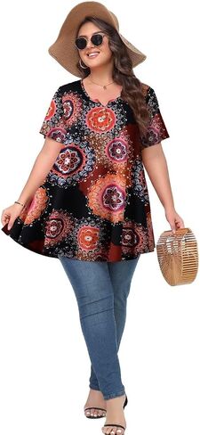 MONNURO Womens Plus Size Tops Short Sleeve Henley Shirts V Neck Button Up 2023 Casual Summer Blouses in Saudi Arabia