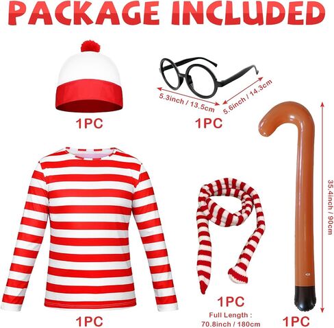 Adult Men Red and White Striped Long Sleeve Tee Shirt Funny Halloween Costumes Cosplay Sweatshirt 5 PCS Set in Saudi Arabia