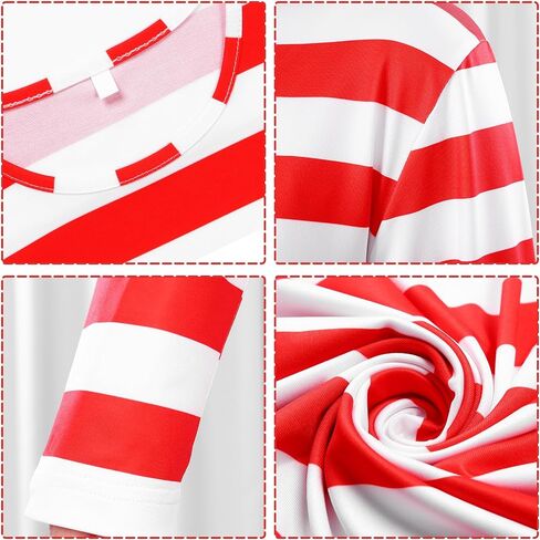 Adult Men Red and White Striped Long Sleeve Tee Shirt Funny Halloween Costumes Cosplay Sweatshirt 5 PCS Set in Saudi Arabia