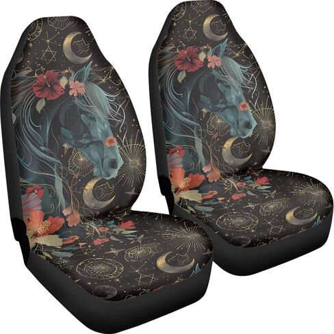 Talayituse Horse Hibiscus Print Car Front Seat Cover, Moon Star Design 2 Pack Stretchy Car Seat Cover Soft Bucket Vehicle Seat Protector, Polyester Comfortable Auto Seat Cushion for SUV Van Sedan in Saudi Arabia