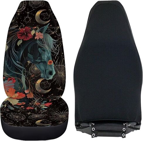 Talayituse Horse Hibiscus Print Car Front Seat Cover, Moon Star Design 2 Pack Stretchy Car Seat Cover Soft Bucket Vehicle Seat Protector, Polyester Comfortable Auto Seat Cushion for SUV Van Sedan in Saudi Arabia