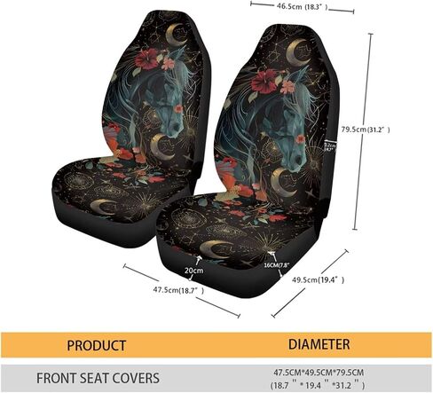 Talayituse Horse Hibiscus Print Car Front Seat Cover, Moon Star Design 2 Pack Stretchy Car Seat Cover Soft Bucket Vehicle Seat Protector, Polyester Comfortable Auto Seat Cushion for SUV Van Sedan in Saudi Arabia
