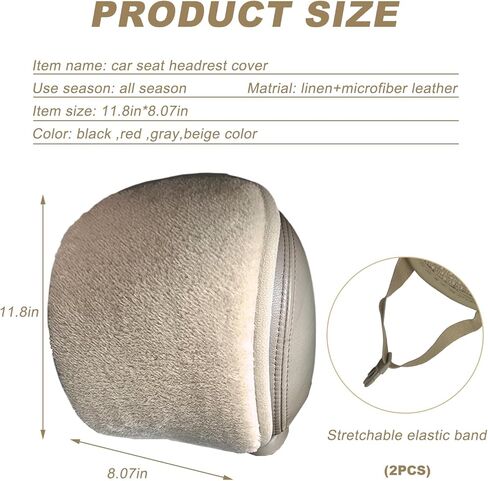 2PCS Car Seat Headrest Cover, Breathable Flexible Auto Head Rest Cover Winter Cozy Pad with Elastic Straps Buckle, Dustproof Headrest Protector Universal Fit to Car Truck SUV (Beige, Plush) in Kuwait