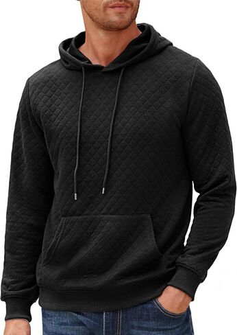 COOFANDY Mens Hooded Sweatshirt Long Sleeve Quilted Sweatshirt Casual Fashion Pullover Hoodies with Pocket in Saudi Arabia