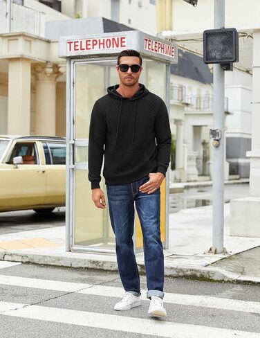COOFANDY Mens Hooded Sweatshirt Long Sleeve Quilted Sweatshirt Casual Fashion Pullover Hoodies with Pocket in Saudi Arabia