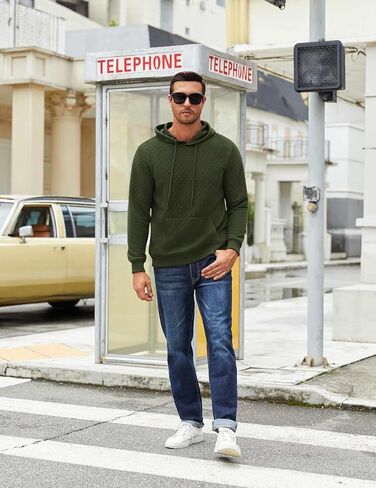COOFANDY Mens Hooded Sweatshirt Long Sleeve Quilted Sweatshirt Casual Fashion Pullover Hoodies with Pocket in Saudi Arabia