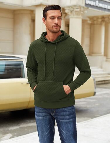 COOFANDY Mens Hooded Sweatshirt Long Sleeve Quilted Sweatshirt Casual Fashion Pullover Hoodies with Pocket in Saudi Arabia