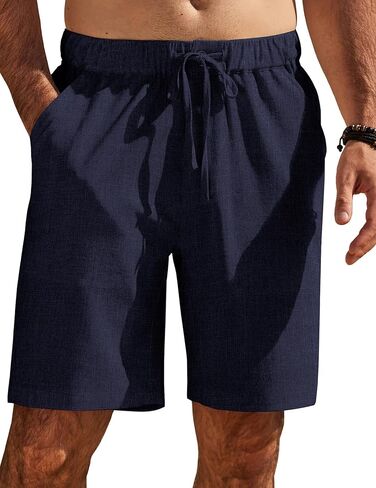 COOFANDY Mens Casual Shorts Elastic Waist Drawstring Shorts Summer Beach Linen Shorts in Kuwait
