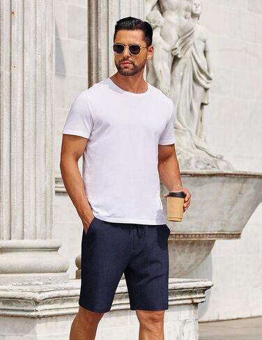 COOFANDY Mens Casual Shorts Elastic Waist Drawstring Shorts Summer Beach Linen Shorts in Kuwait