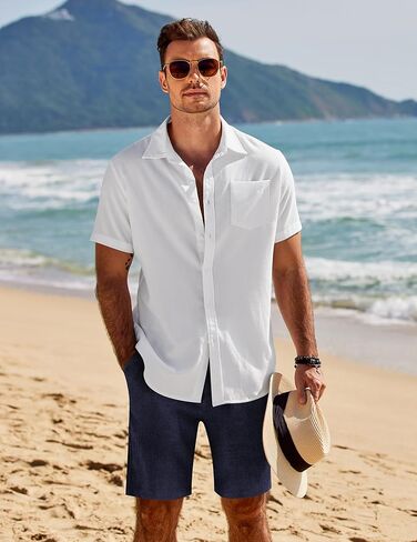 COOFANDY Mens Casual Shorts Elastic Waist Drawstring Shorts Summer Beach Linen Shorts in Kuwait