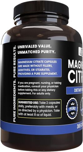Pure Original Ingredients Magnesium Citrate (365 Capsules) No Magnesium Or Rice Fillers, Always Pure, Lab Verified in Kuwait
