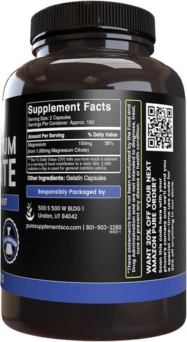 Pure Original Ingredients Magnesium Citrate (365 Capsules) No Magnesium Or Rice Fillers, Always Pure, Lab Verified in Kuwait