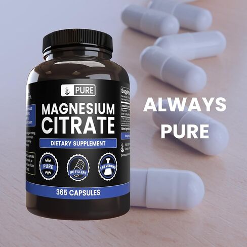 Pure Original Ingredients Magnesium Citrate (365 Capsules) No Magnesium Or Rice Fillers, Always Pure, Lab Verified in Kuwait