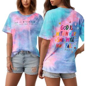 Tie Dye Shirt Women - Novelty Tie Dye T Shirt Short Sleeve Round Neck Casual Trendy Graphic Tee for Girls