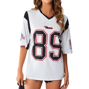 SOLY HUX Women's Jersey Shirts Oversized Letter Print Graphic Tees V Neck Half Sleeve T Shirt Summer Tops