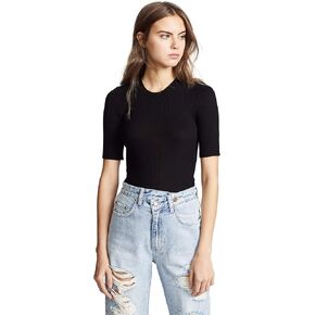 Enza Costa Women's Rib Fitted Half Sleeve Crew Neck Top