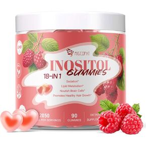 18-in-1 Multivitamin Inositol Gummies, Inositol Supplement, with Vitamin C, B12, D3, E, Folate, Omega-3, Magnesium, Zinc, Hormone Balance, Support Hair, Skin, Energy, Raspberry Flavor