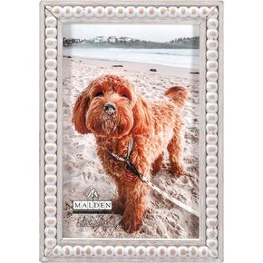 Malden International Designs 4x6 inch Beaded Tabletop and Wall Picture Frame Whitewashed Natural Color