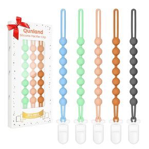 Silicone Pacifier Clip Holder for Baby Girls and Boys, 4-Pack One-Piece Soft Flexible Binky Clips Holder with Cute Texture, Newborn Baby Essentials for Teething Relief, Birthday Christmas Shower Gift