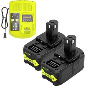 P117 21V 3A Rapid Charger + 6.0Ah 18V RB18L50 Lithium Battery for RYOBI ONE+ P108 P102 P104 High Capacity Cordless Tool Battery Combo