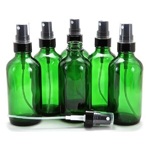 Vivaplex, 6 Glass Bottles with Black Fine Mist Sprayer, 4 oz, Green