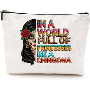 DJHUNG Inspired Mexican Girl Makeup Bag Funny Badass Women Gift Skull Travel Pouch for Women Friends Nurse Mom Aunt Birthday Christmas Halloween in a World Full of Princesses