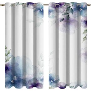 BOYOUTH Blue and Purple Ink Paintings Flower Pattern Digital Print Blackout Curtains,Room Darkening Thermal Insulation Curtains and Drapes with Grommets for Living Room,Bedroom,2 Panels,53 x 63 Inches