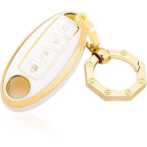 for Nissan Key Fob Cover Car Key Case Shell with Keychain fit Nissan Altima Maxima Murano Rogue Sentra 370z Pathfinder (5-White)
