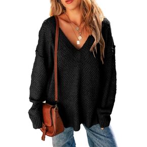 EVALESS Sweaters for Women 2024 Fall Winter Long Sleeve V Neck Crochet Sweater Hollow Out Knitwear Pullover Jumper Tops
