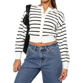 Women Y2k Classic Crop Cardigan Sweater Button Down Long Sleeve Lightweight Knit Basic Shirt Fall Cardigan Tops