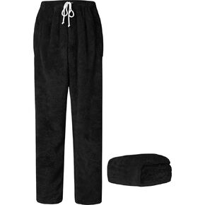 Cromoncent Men's Plush Warm Pajama Pants, Winter Cozy Fleece Lounge Sleepwear Pj Bottoms