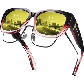 URUMQI Night Vision Driving Glasses for Women Anti Glare Fit Over Glasses, Polarized Night Time Glasses HD Yellow Lens