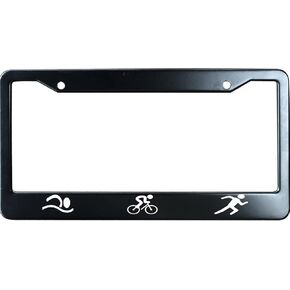 Triathlon Bike, Swim, Run Logo Car Tag Holder, 12 x6 Inch Black Stainless Steel Novelty License Plate Frame for Front of Car, 2 Holes & Screws