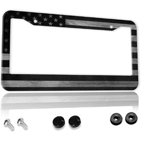 Black American Flag License Plate Frame for Women and Men 1 Pcs Personalise Aluminum Car License Plate Cover Patriotic License Plate Holder 2 Hole Standard USA Auto Tag Frame