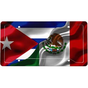 Cuba Cuban and USA American Flag Front License Plate and License Plate Frames Set for Men Women Aluminum Automotive License Plate Covers Suitable for Any Car with Include Accessories