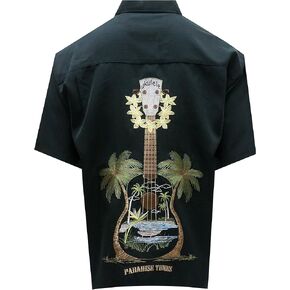 Bamboo Cay Men's Short Sleeve Ukulele Island Embroidered Button Down Shirt