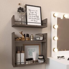RICHER HOUSE Floating Shelves, Wall Shelves Above Toilet Wall Storage, Wall Mounted Bathroom Shelves with Towel Bar, Shelves for Bedroom, Kitchen, Vanity Shelves Room Decor Wall Cabinet - White